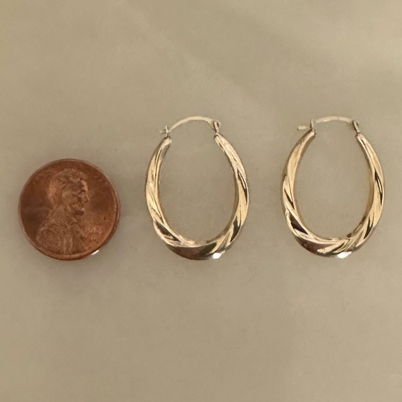 10k Gold Oblong Hoop Earrings - Picture 16 of 16